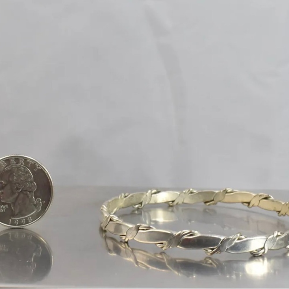 Sterling Silver Solid Bangle Bracelet Barbwire Tw… - image 3